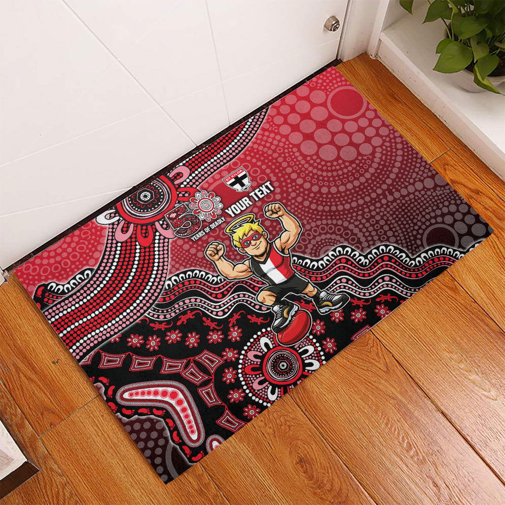 Personalized St Kilda Saints Football Mascot Rubber Doormat Aboriginal Dot Art Style Vibrant Indigenous Pattern Design