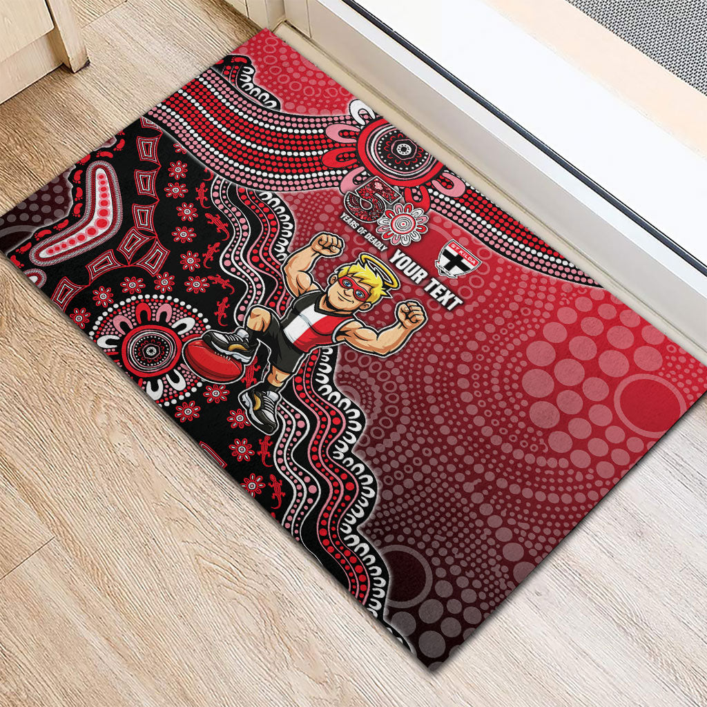 Personalized St Kilda Saints Football Mascot Rubber Doormat Aboriginal Dot Art Style Vibrant Indigenous Pattern Design