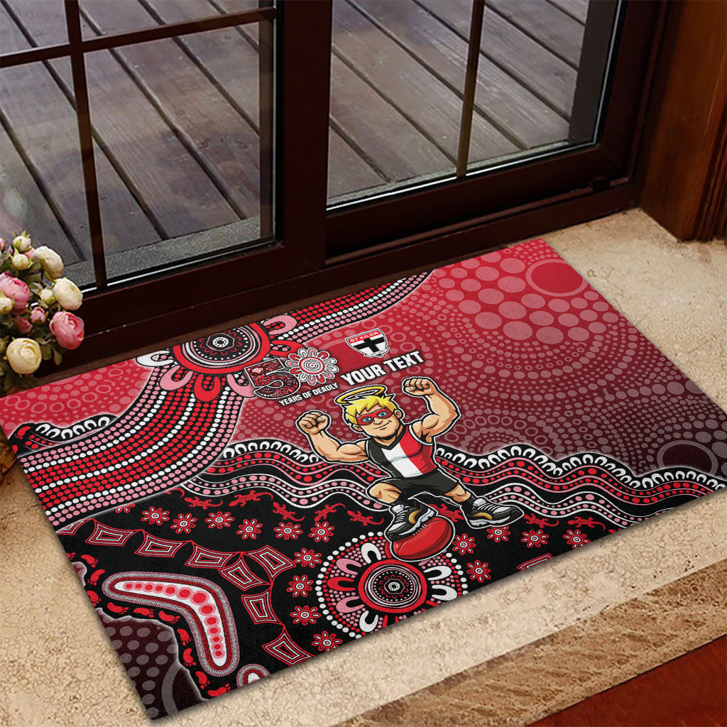 Personalized St Kilda Saints Football Mascot Rubber Doormat Aboriginal Dot Art Style Vibrant Indigenous Pattern Design