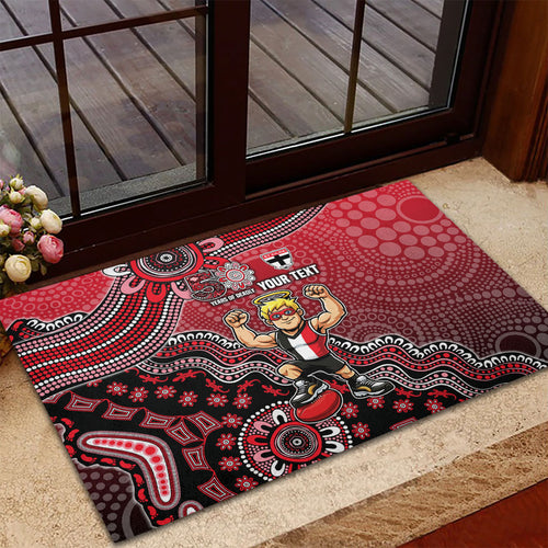 Personalized St Kilda Saints Football Mascot Rubber Doormat Aboriginal Dot Art Style Vibrant Indigenous Pattern Design