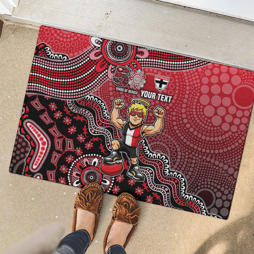 Personalized St Kilda Saints Football Mascot Rubber Doormat Aboriginal Dot Art Style Vibrant Indigenous Pattern Design