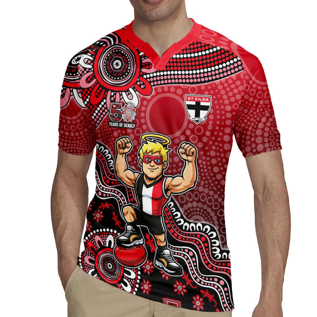 Personalized St Kilda Saints Football Mascot Rugby Jersey Aboriginal Dot Art Style Vibrant Indigenous Pattern Design