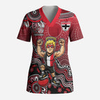 Personalized St Kilda Saints Football Mascot Scrub Top Aboriginal Dot Art Style Vibrant Indigenous Pattern Design