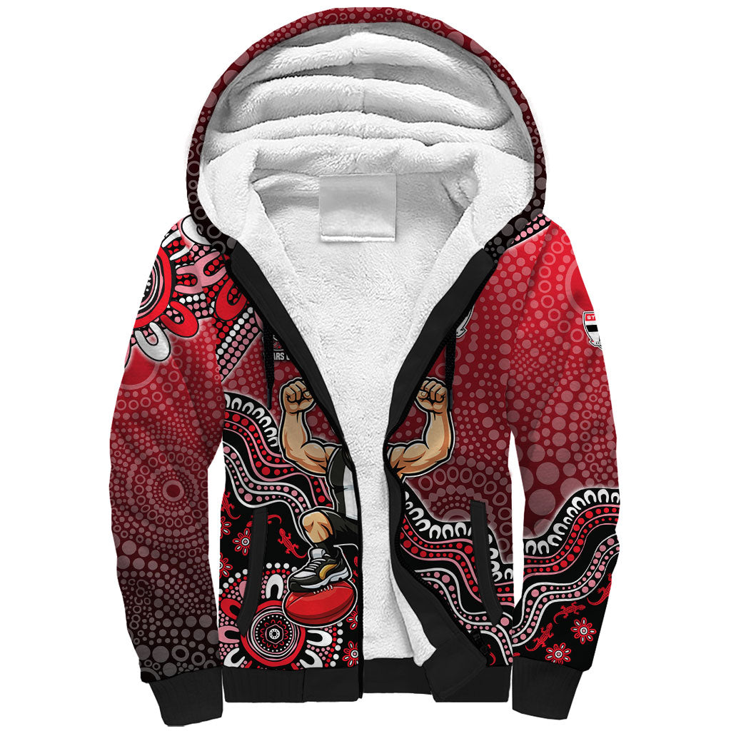 Personalized St Kilda Saints Football Mascot Sherpa Hoodie Aboriginal Dot Art Style Vibrant Indigenous Pattern Design