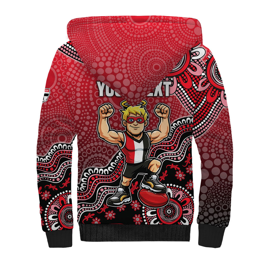 Personalized St Kilda Saints Football Mascot Sherpa Hoodie Aboriginal Dot Art Style Vibrant Indigenous Pattern Design