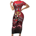 Personalized St Kilda Saints Football Mascot Short Sleeve Bodycon Dress Aboriginal Dot Art Style Vibrant Indigenous Pattern Design