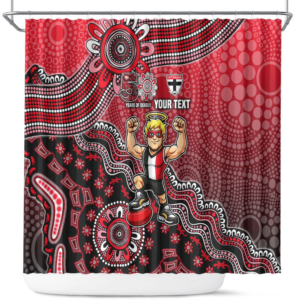 Personalized St Kilda Saints Football Mascot Shower Curtain Aboriginal Dot Art Style Vibrant Indigenous Pattern Design