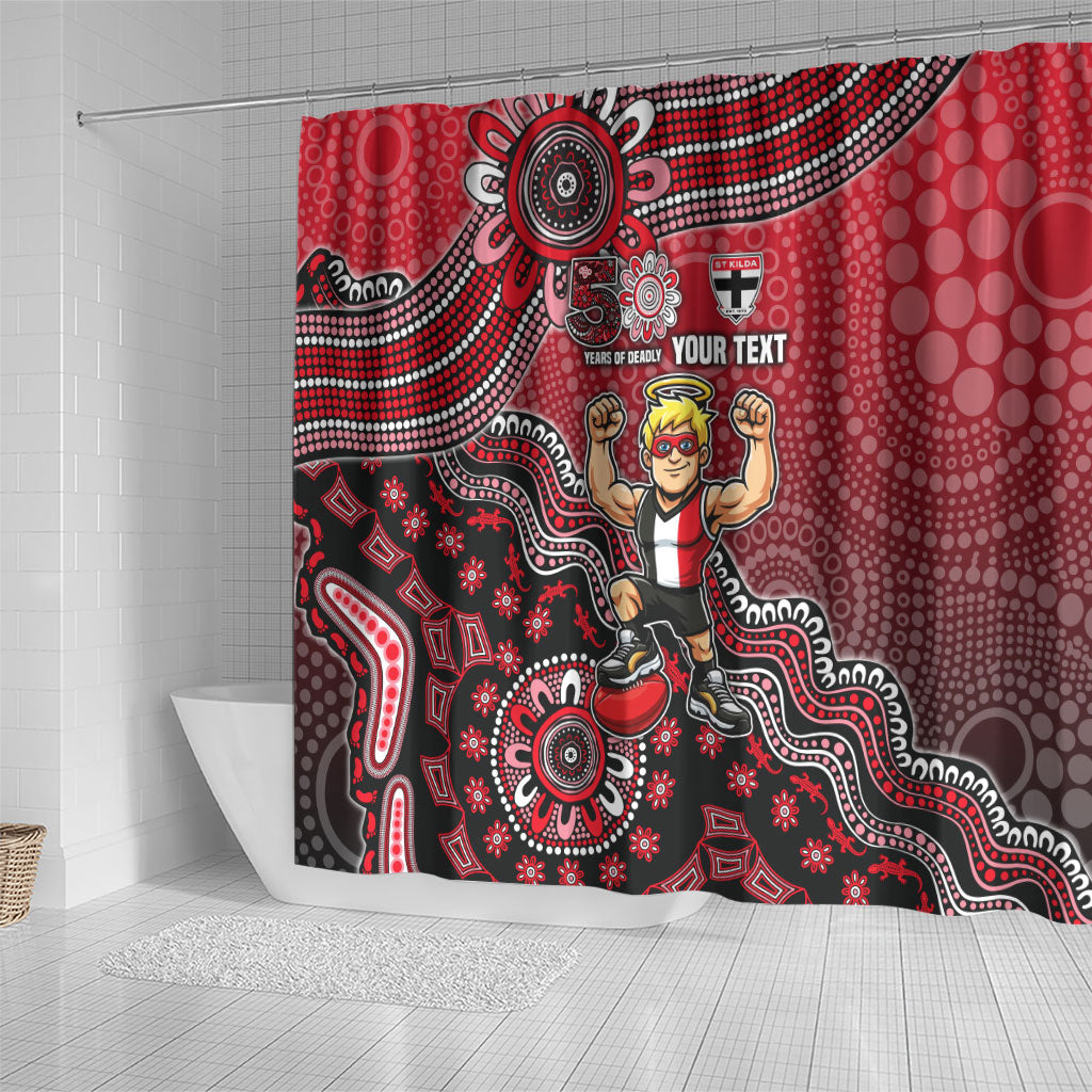 Personalized St Kilda Saints Football Mascot Shower Curtain Aboriginal Dot Art Style Vibrant Indigenous Pattern Design