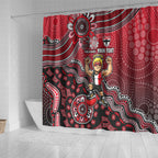 Personalized St Kilda Saints Football Mascot Shower Curtain Aboriginal Dot Art Style Vibrant Indigenous Pattern Design