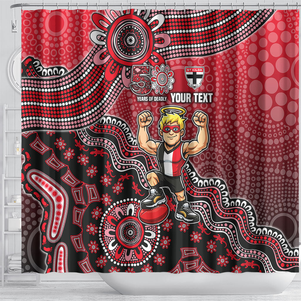 Personalized St Kilda Saints Football Mascot Shower Curtain Aboriginal Dot Art Style Vibrant Indigenous Pattern Design