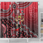 Personalized St Kilda Saints Football Mascot Shower Curtain Aboriginal Dot Art Style Vibrant Indigenous Pattern Design