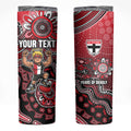 Personalized St Kilda Saints Football Mascot Skinny Tumbler Aboriginal Dot Art Style Vibrant Indigenous Pattern Design