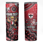 Personalized St Kilda Saints Football Mascot Skinny Tumbler Aboriginal Dot Art Style Vibrant Indigenous Pattern Design