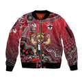 Personalized St Kilda Saints Football Mascot Sleeve Zip Bomber Jacket Aboriginal Dot Art Style Vibrant Indigenous Pattern Design