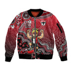 Personalized St Kilda Saints Football Mascot Sleeve Zip Bomber Jacket Aboriginal Dot Art Style Vibrant Indigenous Pattern Design