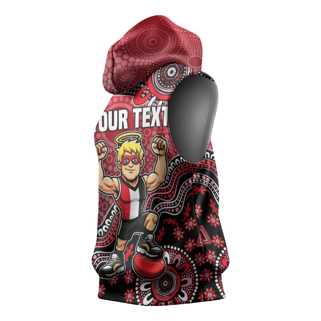 Personalized St Kilda Saints Football Mascot Sleeveless Hoodie Aboriginal Dot Art Style Vibrant Indigenous Pattern Design