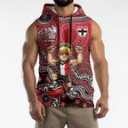 Personalized St Kilda Saints Football Mascot Sleeveless Hoodie Aboriginal Dot Art Style Vibrant Indigenous Pattern Design