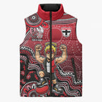 Personalized St Kilda Saints Football Mascot Sleeveless Puffer Jacket Aboriginal Dot Art Style Vibrant Indigenous Pattern Design