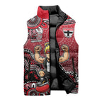 Personalized St Kilda Saints Football Mascot Sleeveless Puffer Jacket Aboriginal Dot Art Style Vibrant Indigenous Pattern Design