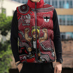 Personalized St Kilda Saints Football Mascot Sleeveless Puffer Jacket Aboriginal Dot Art Style Vibrant Indigenous Pattern Design