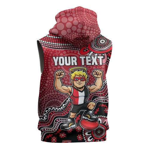 Personalized St Kilda Saints Football Mascot Sleeveless Zip Hoodie Aboriginal Dot Art Style Vibrant Indigenous Pattern Design
