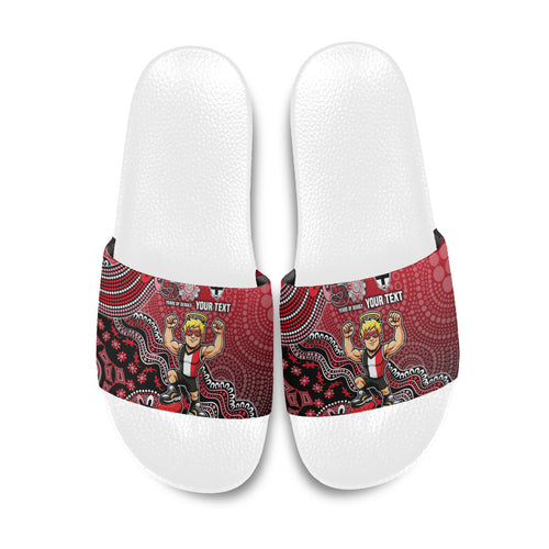 Personalized St Kilda Saints Football Mascot Slide Sandals Aboriginal Dot Art Style Vibrant Indigenous Pattern Design