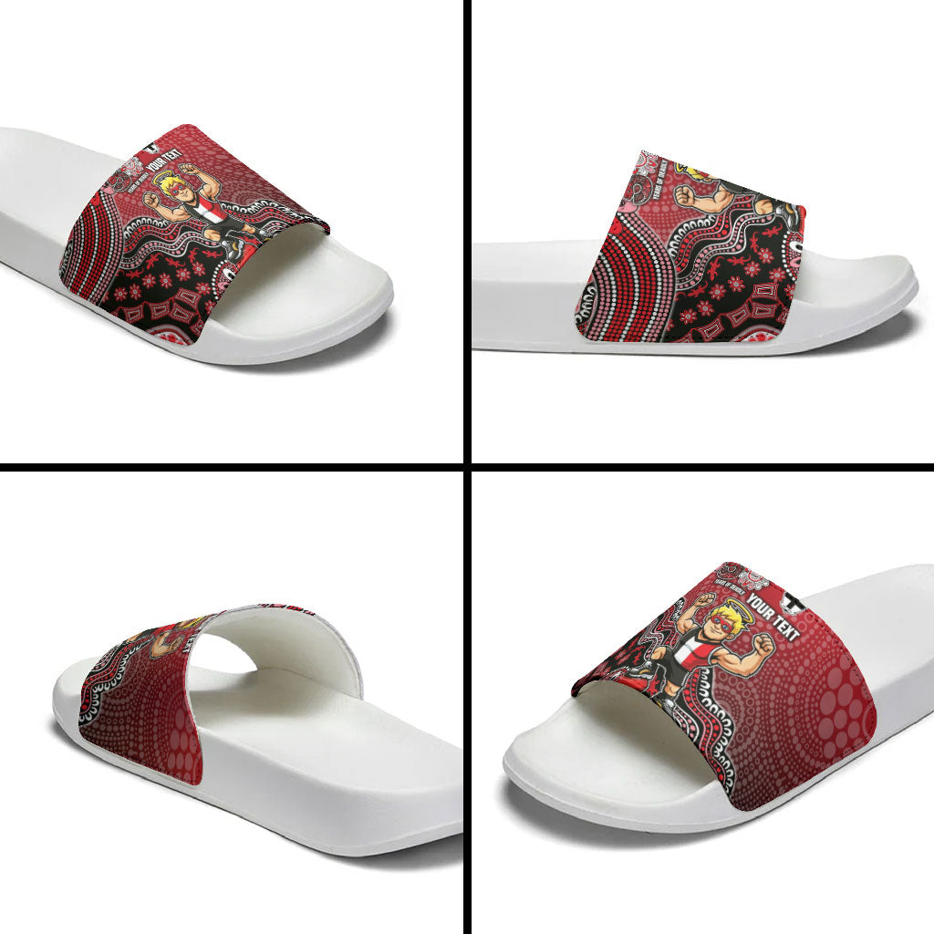Personalized St Kilda Saints Football Mascot Slide Sandals Aboriginal Dot Art Style Vibrant Indigenous Pattern Design