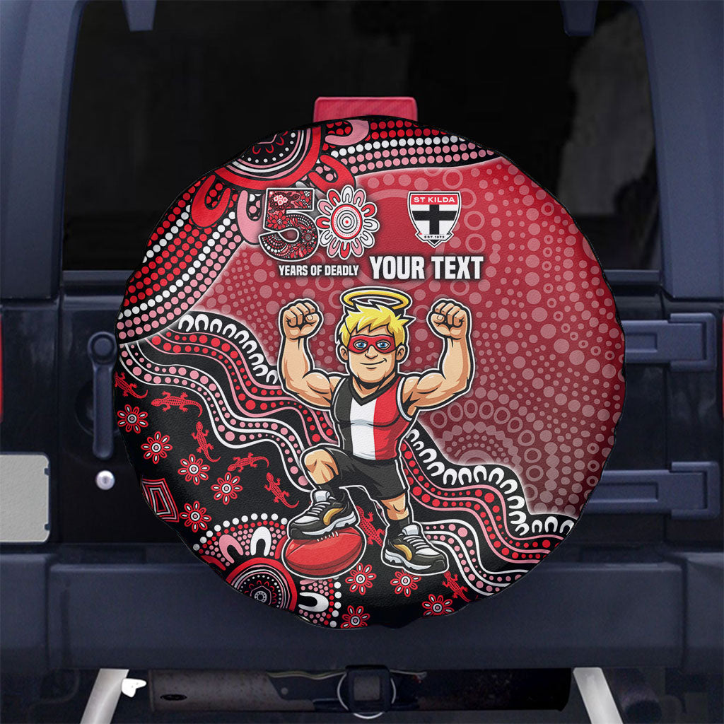Personalized St Kilda Saints Football Mascot Spare Tire Cover Aboriginal Dot Art Style Vibrant Indigenous Pattern Design