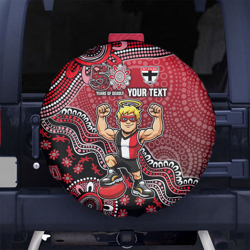 Personalized St Kilda Saints Football Mascot Spare Tire Cover Aboriginal Dot Art Style Vibrant Indigenous Pattern Design