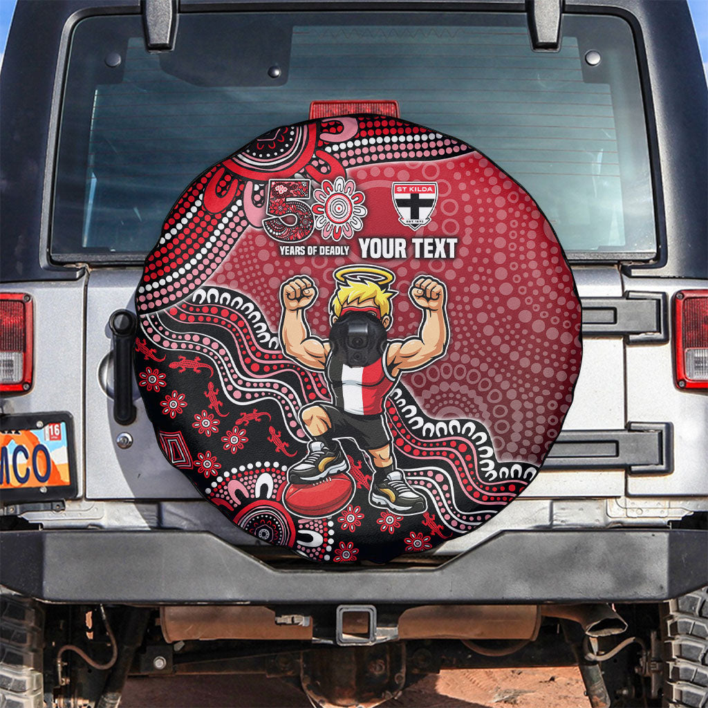 Personalized St Kilda Saints Football Mascot Spare Tire Cover Aboriginal Dot Art Style Vibrant Indigenous Pattern Design