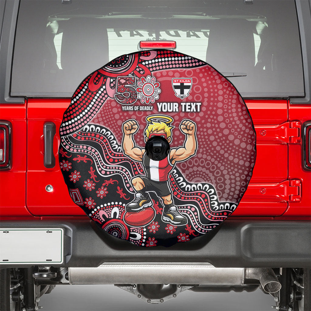 Personalized St Kilda Saints Football Mascot Spare Tire Cover Aboriginal Dot Art Style Vibrant Indigenous Pattern Design