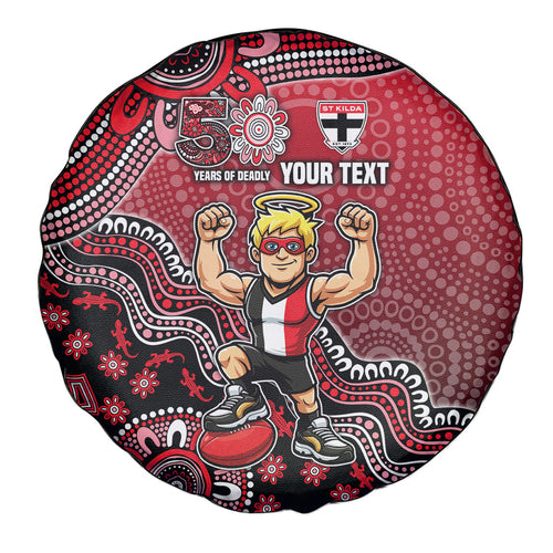 Personalized St Kilda Saints Football Mascot Spare Tire Cover Aboriginal Dot Art Style Vibrant Indigenous Pattern Design