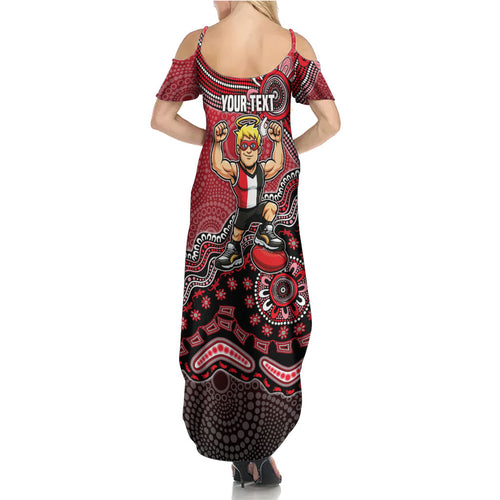 Personalized St Kilda Saints Football Mascot Summer Maxi Dress Aboriginal Dot Art Style Vibrant Indigenous Pattern Design