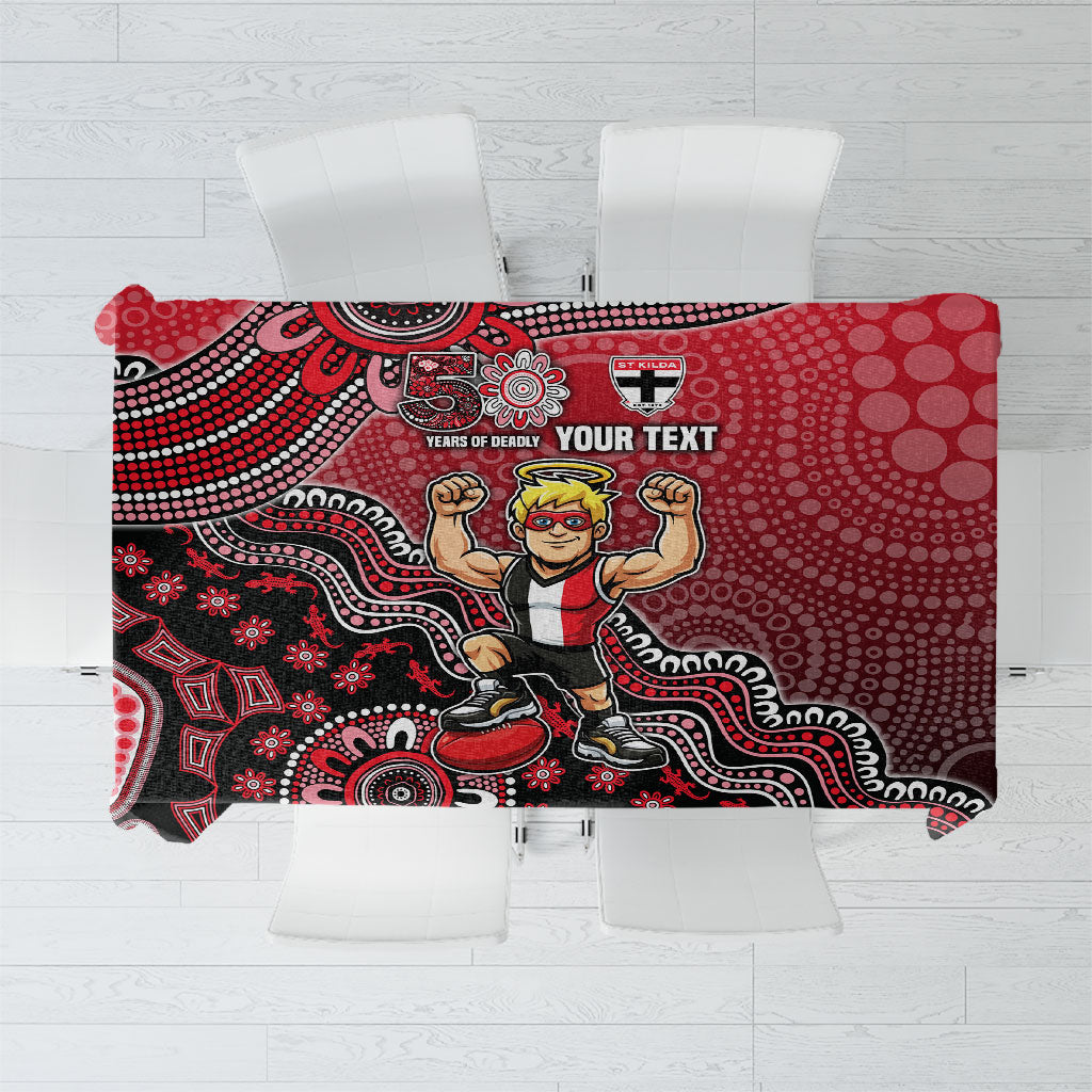 Personalized St Kilda Saints Football Mascot Tablecloth Aboriginal Dot Art Style Vibrant Indigenous Pattern Design