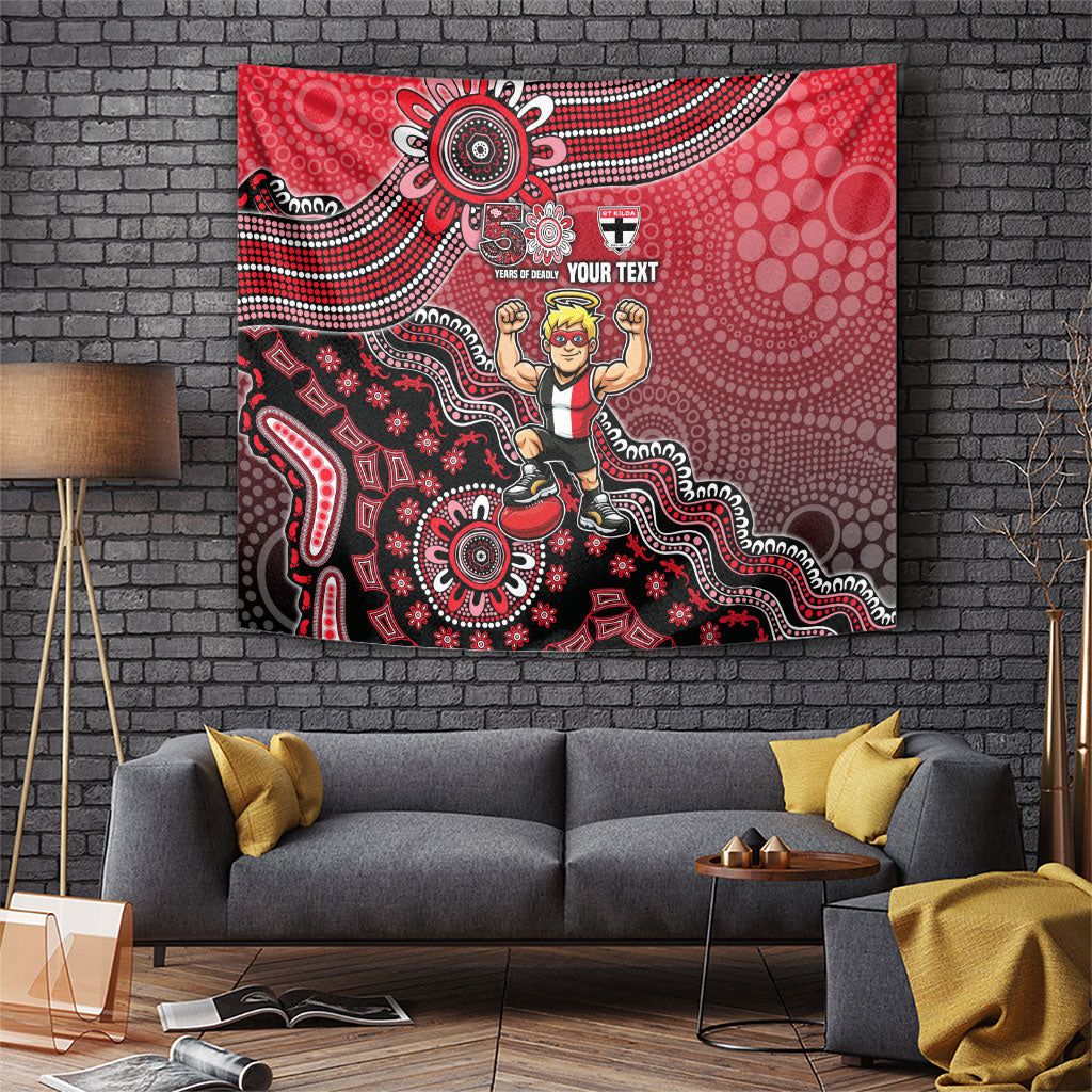 Personalized St Kilda Saints Football Mascot Tapestry Aboriginal Dot Art Style Vibrant Indigenous Pattern Design