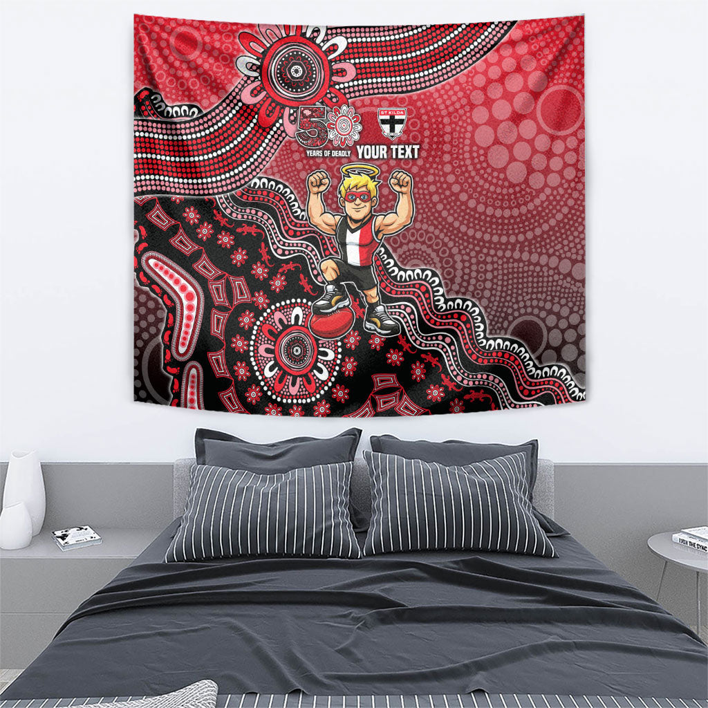Personalized St Kilda Saints Football Mascot Tapestry Aboriginal Dot Art Style Vibrant Indigenous Pattern Design