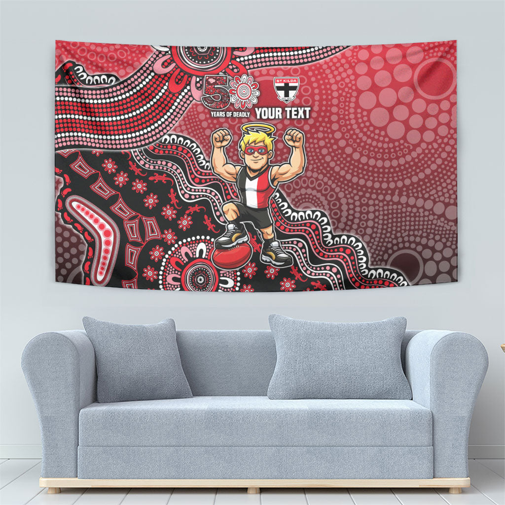 Personalized St Kilda Saints Football Mascot Tapestry Aboriginal Dot Art Style Vibrant Indigenous Pattern Design