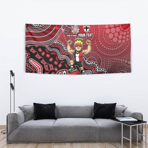 Personalized St Kilda Saints Football Mascot Tapestry Aboriginal Dot Art Style Vibrant Indigenous Pattern Design