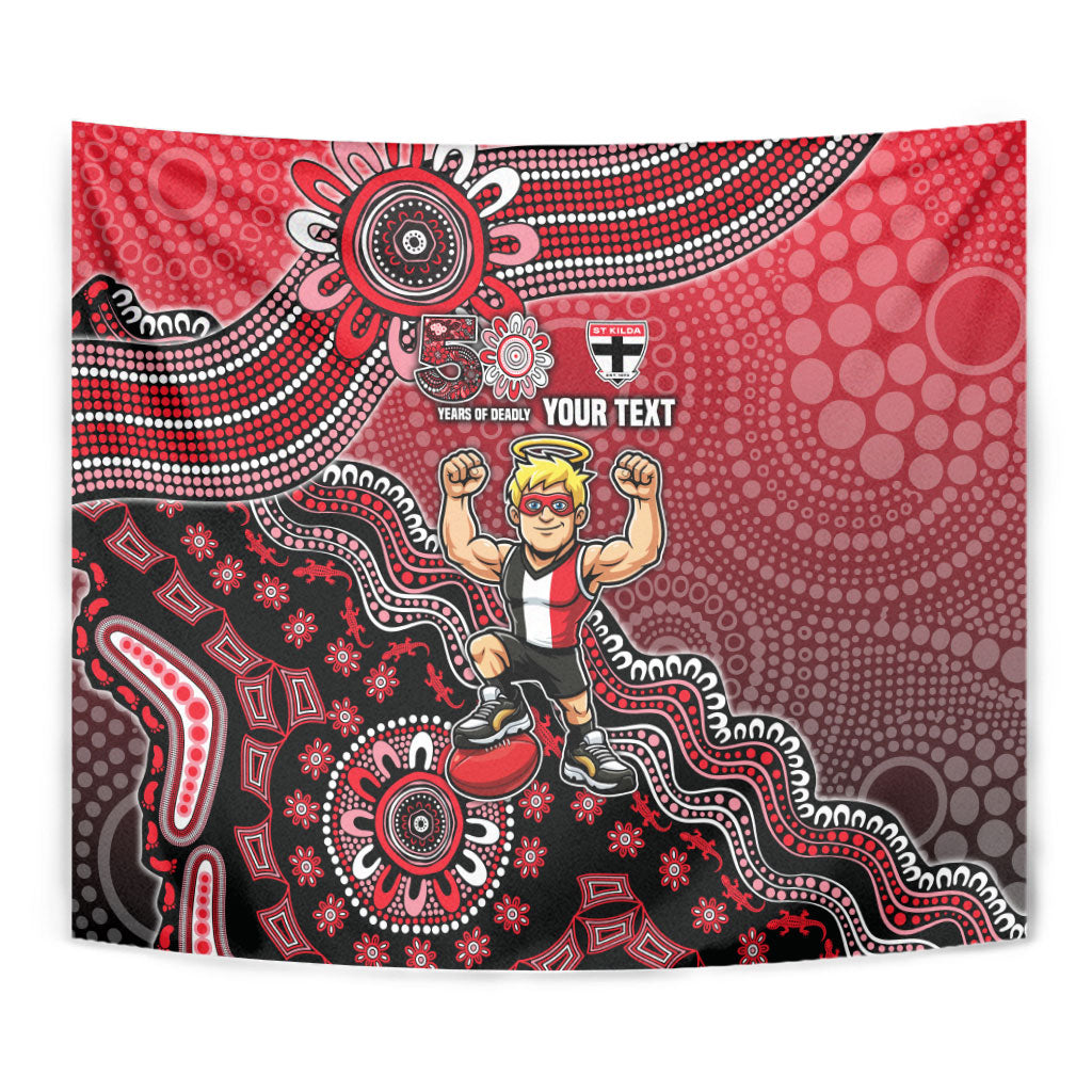 Personalized St Kilda Saints Football Mascot Tapestry Aboriginal Dot Art Style Vibrant Indigenous Pattern Design