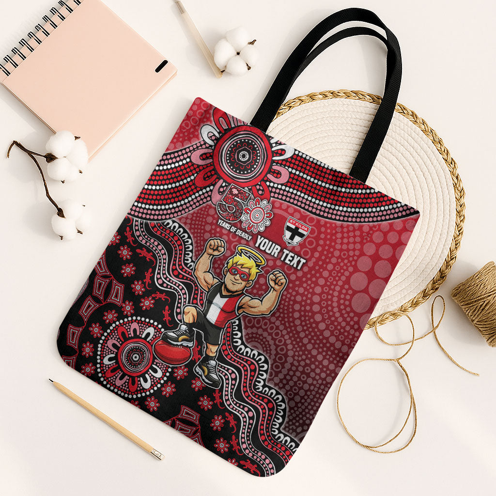 Personalized St Kilda Saints Football Mascot Tote Bag Aboriginal Dot Art Style Vibrant Indigenous Pattern Design