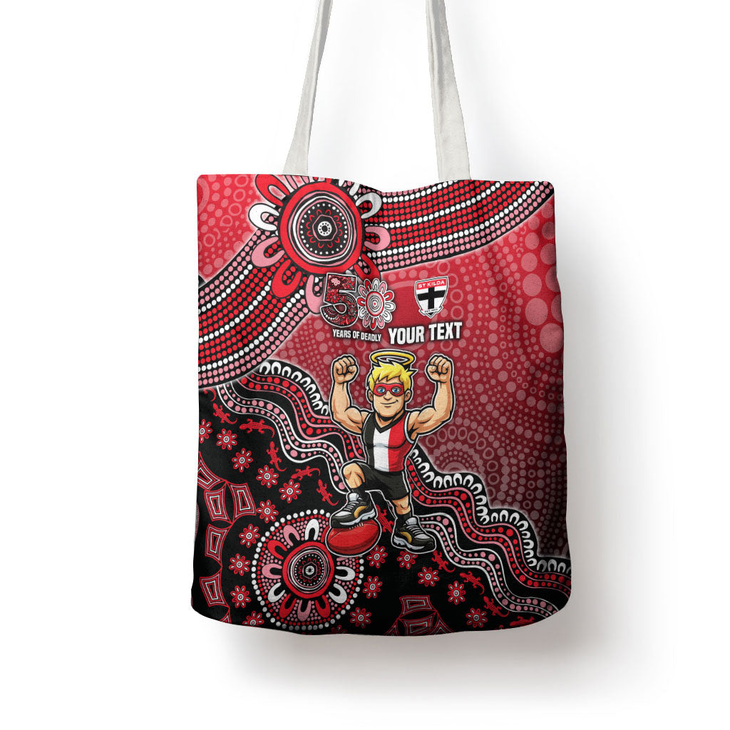 Personalized St Kilda Saints Football Mascot Tote Bag Aboriginal Dot Art Style Vibrant Indigenous Pattern Design