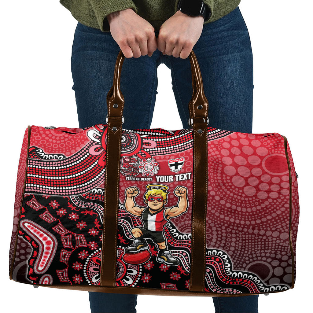 Personalized St Kilda Saints Football Mascot Travel Bag Aboriginal Dot Art Style Vibrant Indigenous Pattern Design