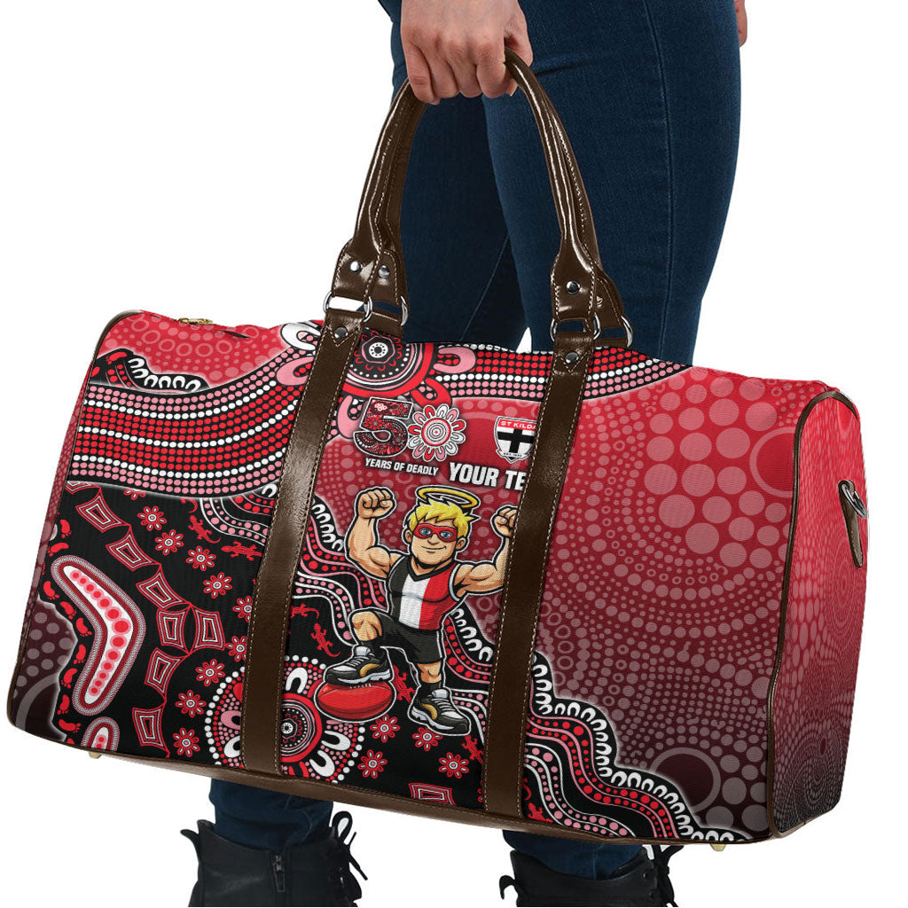 Personalized St Kilda Saints Football Mascot Travel Bag Aboriginal Dot Art Style Vibrant Indigenous Pattern Design