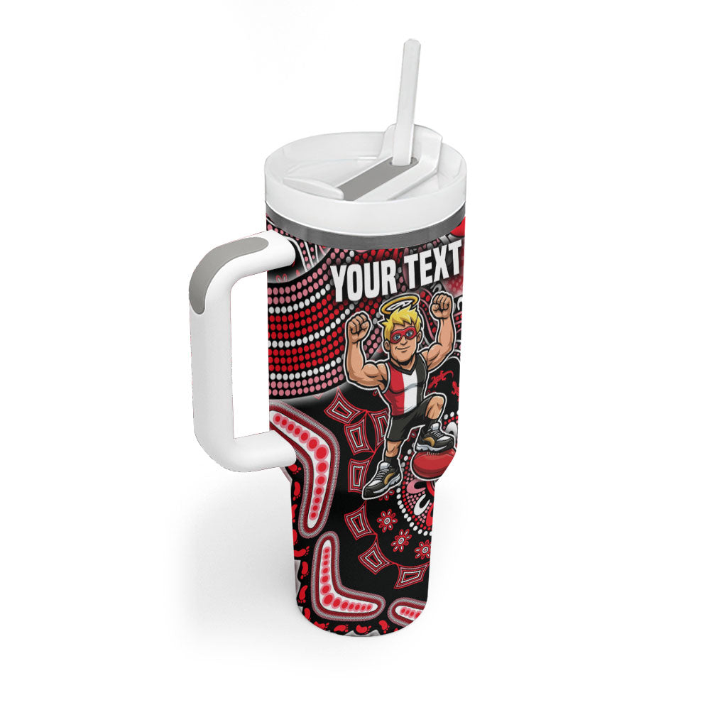 Personalized St Kilda Saints Football Mascot Tumbler With Handle Aboriginal Dot Art Style Vibrant Indigenous Pattern Design