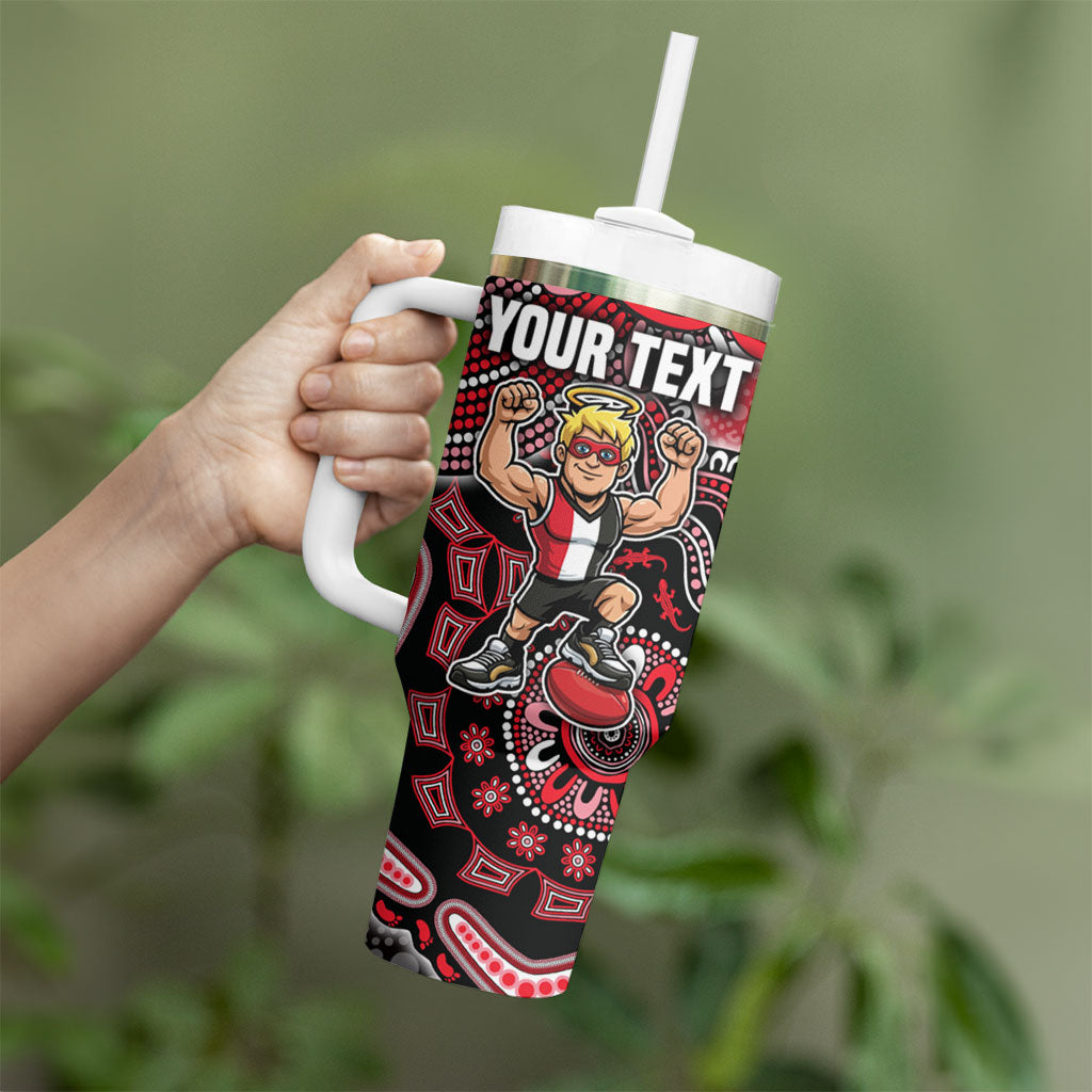 Personalized St Kilda Saints Football Mascot Tumbler With Handle Aboriginal Dot Art Style Vibrant Indigenous Pattern Design