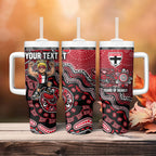 Personalized St Kilda Saints Football Mascot Tumbler With Handle Aboriginal Dot Art Style Vibrant Indigenous Pattern Design
