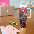 Personalized St Kilda Saints Football Mascot Tumbler With Handle Aboriginal Dot Art Style Vibrant Indigenous Pattern Design