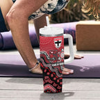Personalized St Kilda Saints Football Mascot Tumbler With Handle Aboriginal Dot Art Style Vibrant Indigenous Pattern Design