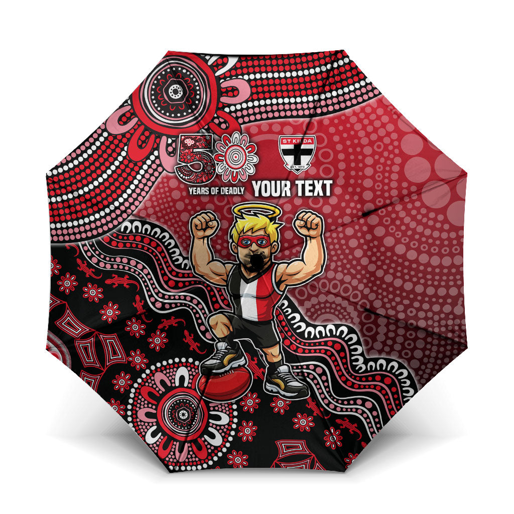 Personalized St Kilda Saints Football Mascot Umbrella Aboriginal Dot Art Style Vibrant Indigenous Pattern Design