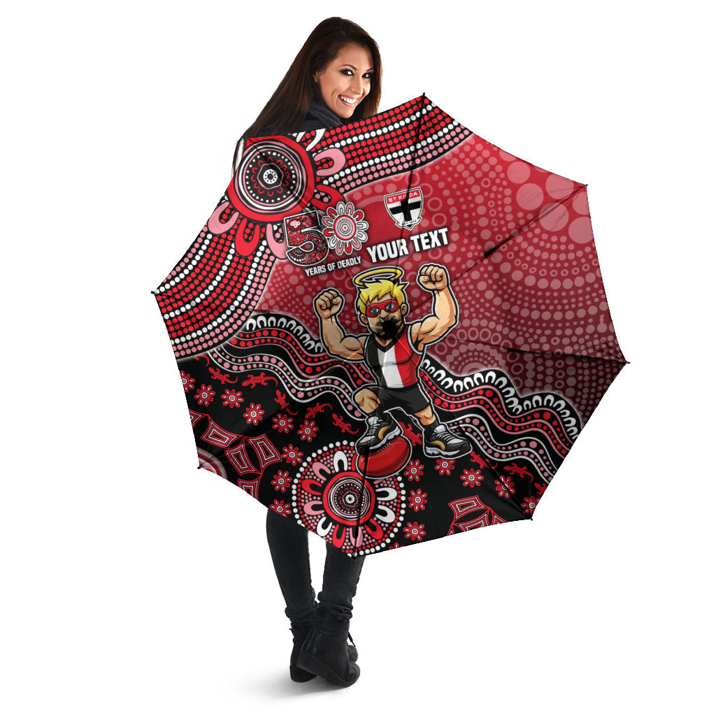 Personalized St Kilda Saints Football Mascot Umbrella Aboriginal Dot Art Style Vibrant Indigenous Pattern Design